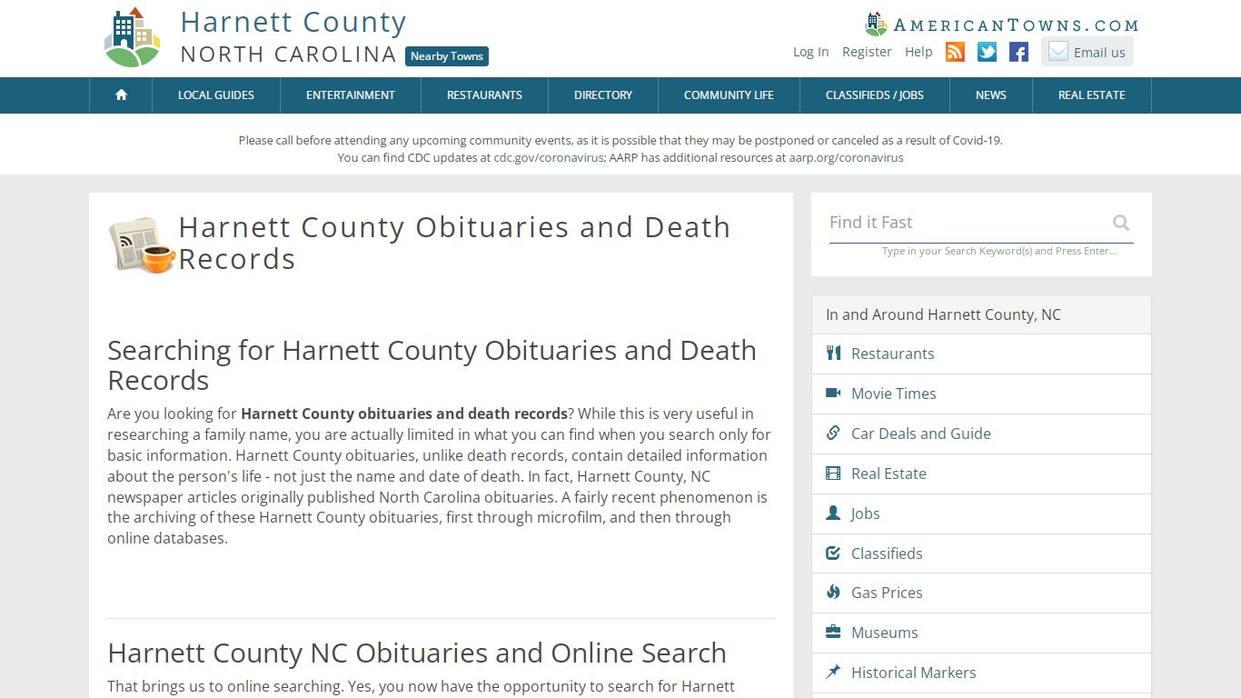 Obituaries Harnett County NC - Harnett County Death Records