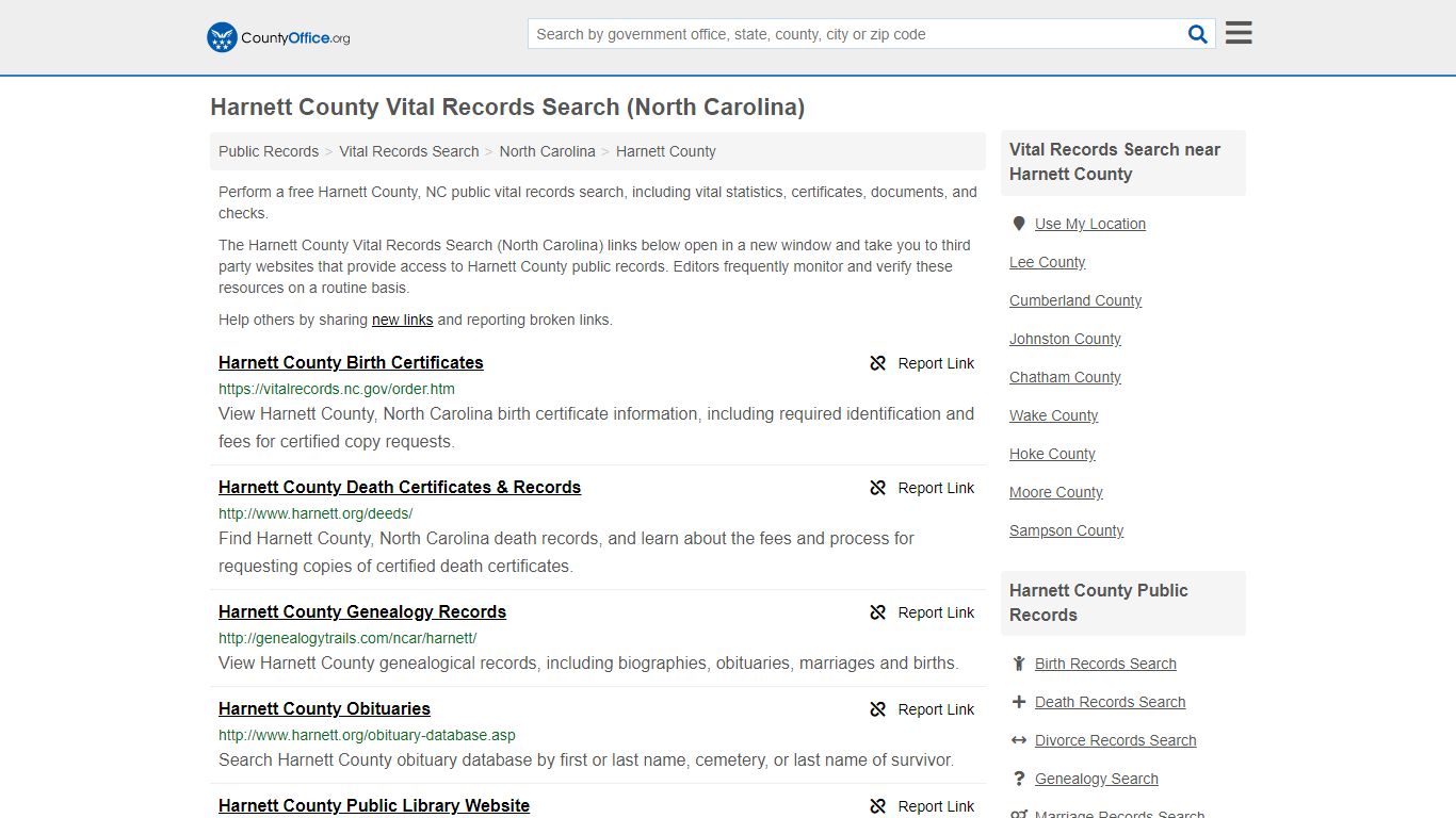 Vital Records Search - Harnett County, NC (Birth, Death ...