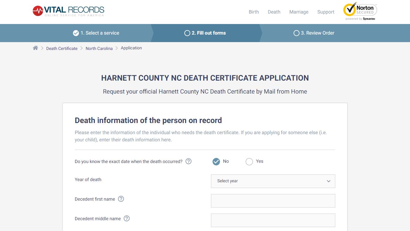 Harnett County NC Death Certificate Application